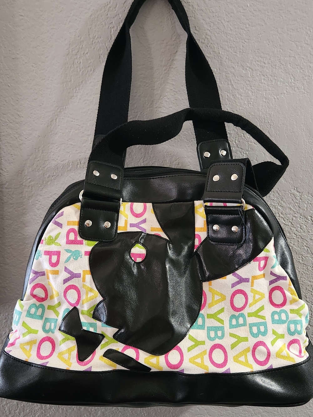 Vintage Early 2000's Playboy Multicolor Logo Tote Carry On with Black Trim